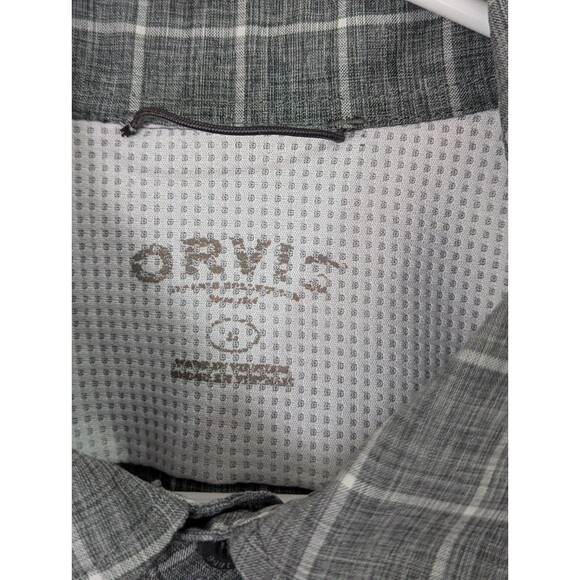 ORVIS Button Shirt Mens Large Gray White Plaid Short Sleeve Lightweight Outdoors - Picture 5 of 6